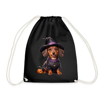 Dachshund Witch with Witch Hat Halloween Dachshund - Drawstring Bag - black - Front