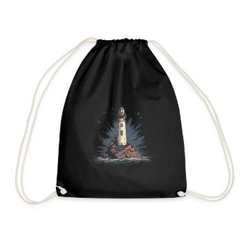 Lighthouse Coast Sea Sea Ocean Baltic Sea North Sea - Drawstring Bag - black - Front