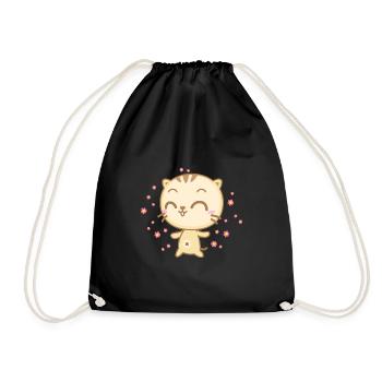 Nette Anime Katze mit Blumen die vom Himmel regnen - Turnbeutel - Schwarz - Vorne