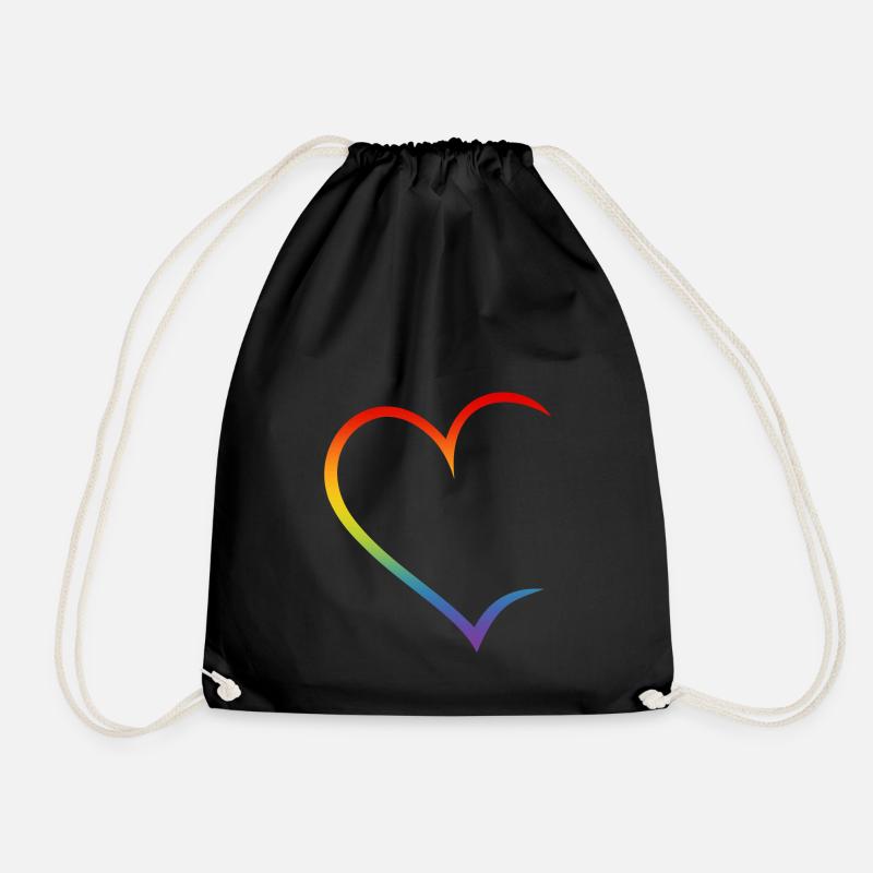 Heart open rainbow LGBT love couples - Drawstring Bag - black