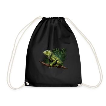 iguana branch reptiles green iguana - Drawstring Bag - black - Front
