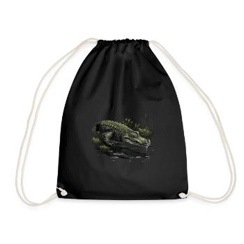 Krokodil Alligator Kaiman Reptil - Turnbeutel - Schwarz - Vorne