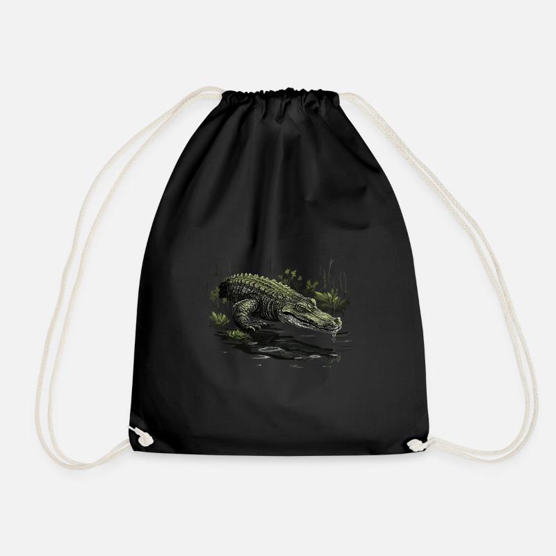 Krokodil Alligator Kaiman Reptil - Turnbeutel - Schwarz