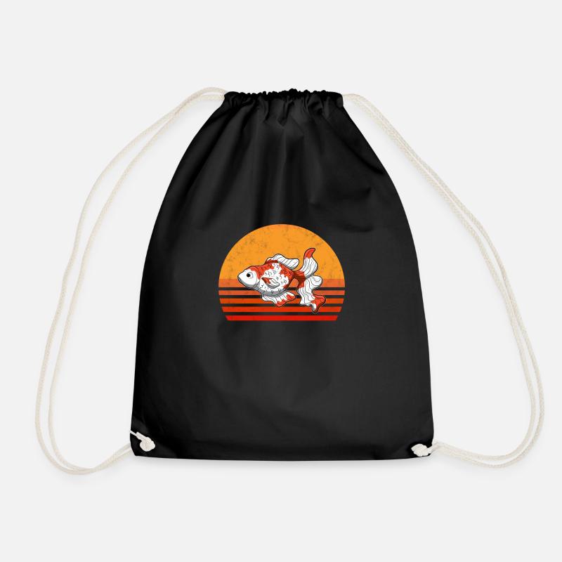 Vintage Goldfish Sunset Retro Gift - Drawstring Bag - black
