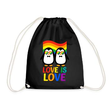 Love is Love – Penguins with Rainbow Flag - Drawstring Bag - black - Front