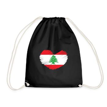 Libanon Flagge Herz Zeder Baum Wappen Geschenkidee - Turnbeutel - Schwarz - Vorne