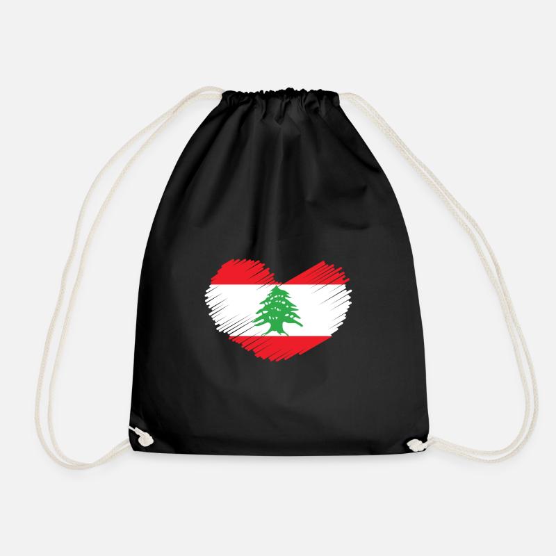 Libanon Flagge Herz Zeder Baum Wappen Geschenkidee - Turnbeutel - Schwarz