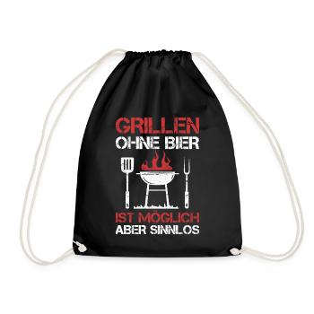 Grillen ohne Bier ist möglich Grillparty Grill - Turnbeutel - Schwarz - Vorne