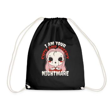 Creepy Girl Cute Creepy Nightmare Halloween - Drawstring Bag - black - Front