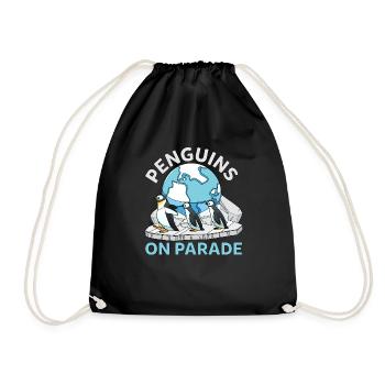Funny Antarctic Penguins On Parade Wildlife - Drawstring Bag - black - Front