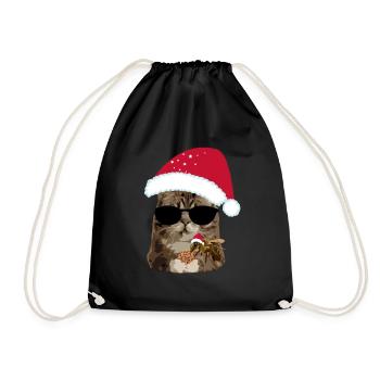 Christmas cat cool with bee biscuit - Drawstring Bag - black - Front