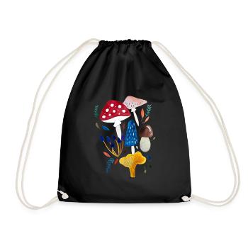 Mushroom design toadstool boletus chanterelle - Drawstring Bag - black - Front