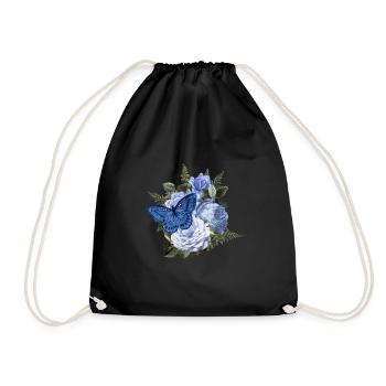Blauer Schmetterling auf herrlichem blauen Blumenstrauß - Turnbeutel - Schwarz - Vorne