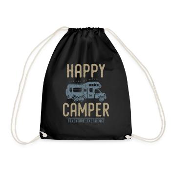 Happy camping christmas birthday tshirt - Drawstring Bag - black - Front