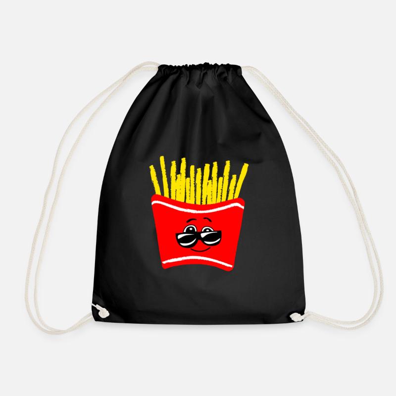 Smiling French Fries With Sunglasses - Drawstring Bag - black