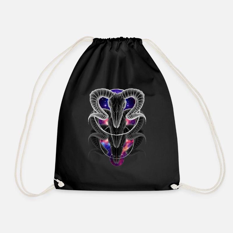 Aries - Aries Skull Zodiac Colored - Drawstring Bag - black