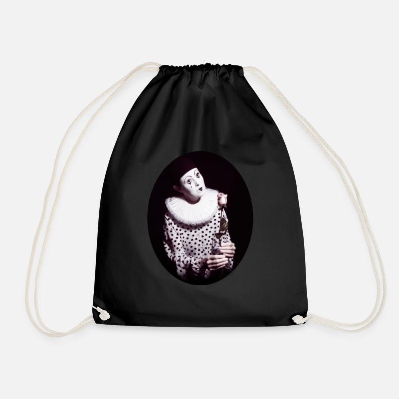 Pierrot with Rose - Drawstring Bag - black