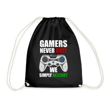 Gamer geben nie auf, sie restarten einfach Nerd - Turnbeutel - Schwarz - Vorne