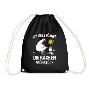 Ich liebe Hühner die scheißen mein Frühstück - Turnbeutel - Schwarz - Vorne