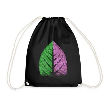 Blatt Grün/ Violett - Farben Natur Design - Turnbeutel - Schwarz - Vorne