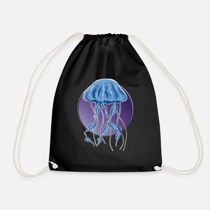 jellyfish in purple - Drawstring Bag - black