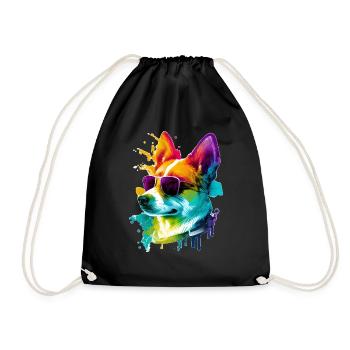 Chien corgi cool coloré avec des lunettes de soleil - Sac de sport léger - noir - Devant