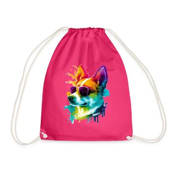Colorful cool corgi dog with sunglasses - Drawstring Bag - fuchsia - Front
