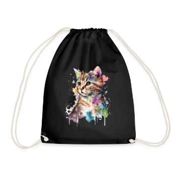 Watercolor Kitten Cat Art - Drawstring Bag - black - Front