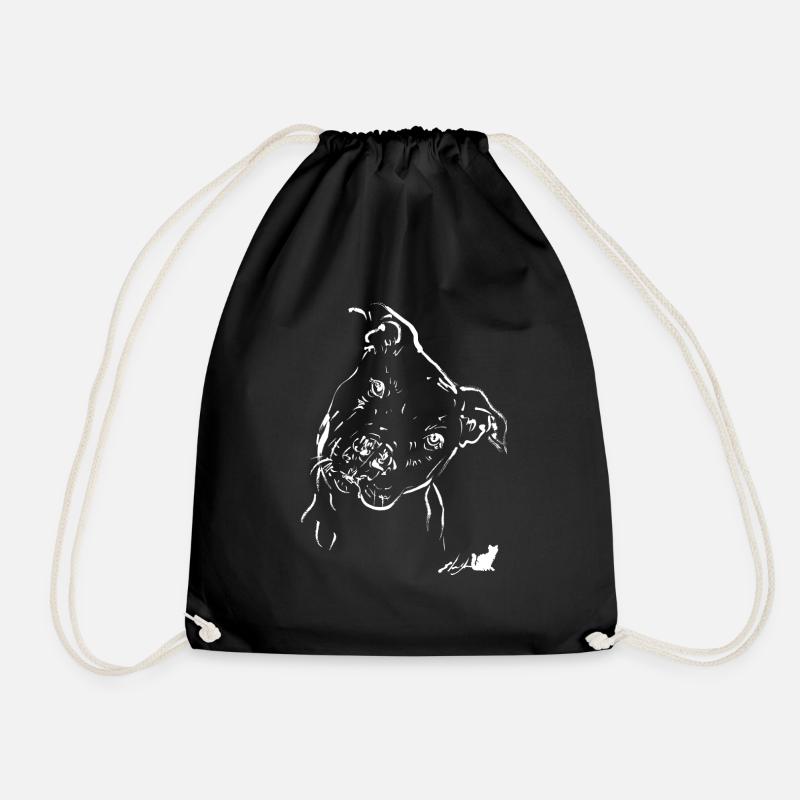 white pit bull - Drawstring Bag - black