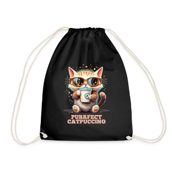 Purrfect Catpuccino - Turnbeutel - Schwarz - Vorne