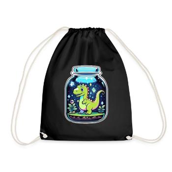 Dinosaur in a Cartoon Jar - Drawstring Bag - black - Front