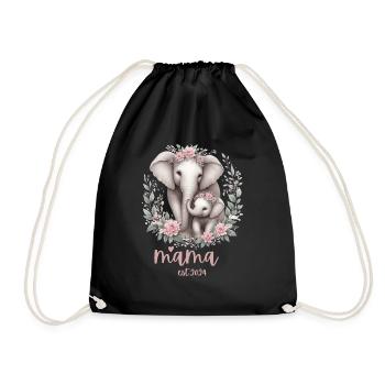 Mama 2024 Elephant Floral Wreath Celebration - Turnbeutel - Schwarz - Vorne