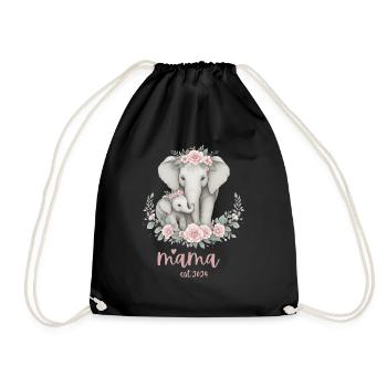 Mama 2024 Elephant Floral Wreath Celebration - Turnbeutel - Schwarz - Vorne