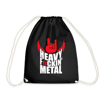 Heavy F#ckin' Metal Hard Rock Music Text Fun Quote - Drawstring Bag - black - Front
