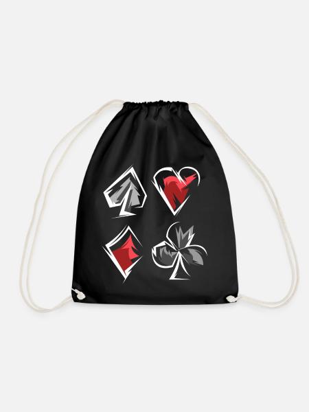 Skat Poker Spiel Karten Spielfarben Herz Pik Caro - Turnbeutel - Schwarz