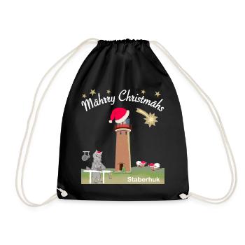 Weihnachten Leuchtturm Staberhuk Fehmarn, Wolf - Turnbeutel - Schwarz - Vorne