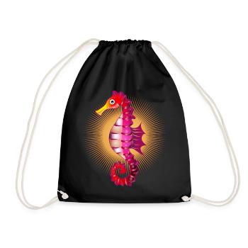 cute radiant seahorse in comic style - Drawstring Bag - black - Front