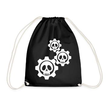 White skulls and gears - Drawstring Bag - black - Front
