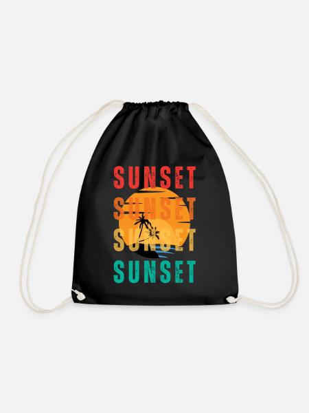Sunset Palm Gradient - Drawstring Bag - black