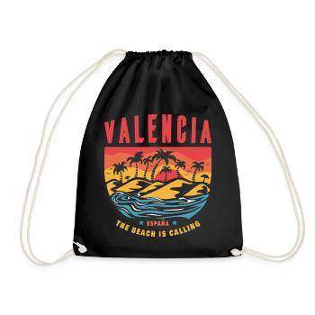 Valencia Spain palm trees beach design - Drawstring Bag - black - Front
