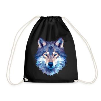 Wolf Polygon Design - Wildtier Natur Motiv - Turnbeutel - Schwarz - Vorne