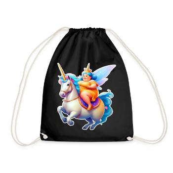Niedliche dicke Fee auf Einhorn - Turnbeutel - Schwarz - Vorne