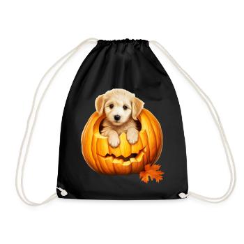 Halloween Doodle in Pumpkin: Funny Puppy - Drawstring Bag - black - Front