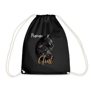 Cat Mom Ornamental Black Gold - Drawstring Bag - black - Front