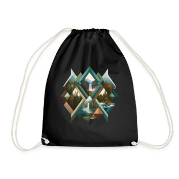 Geometric forest and waterfalls - Drawstring Bag - black - Front