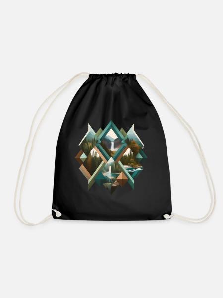 Geometric forest and waterfalls - Drawstring Bag - black