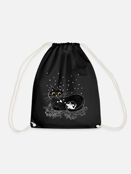 Katze Maus Winter Illustration - Turnbeutel - Schwarz