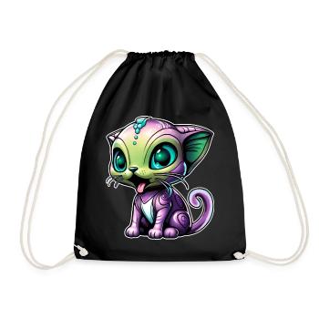 Cute Alien Cat - Drawstring Bag - black - Front
