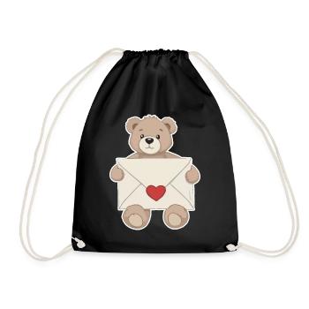 Teddybär mit Liebesbrief Herz Liebe - Turnbeutel - Schwarz - Vorne