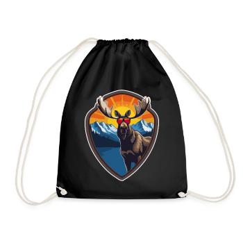 Cool moose with sunglasses, hiking, mountains - Drawstring Bag - black - Front